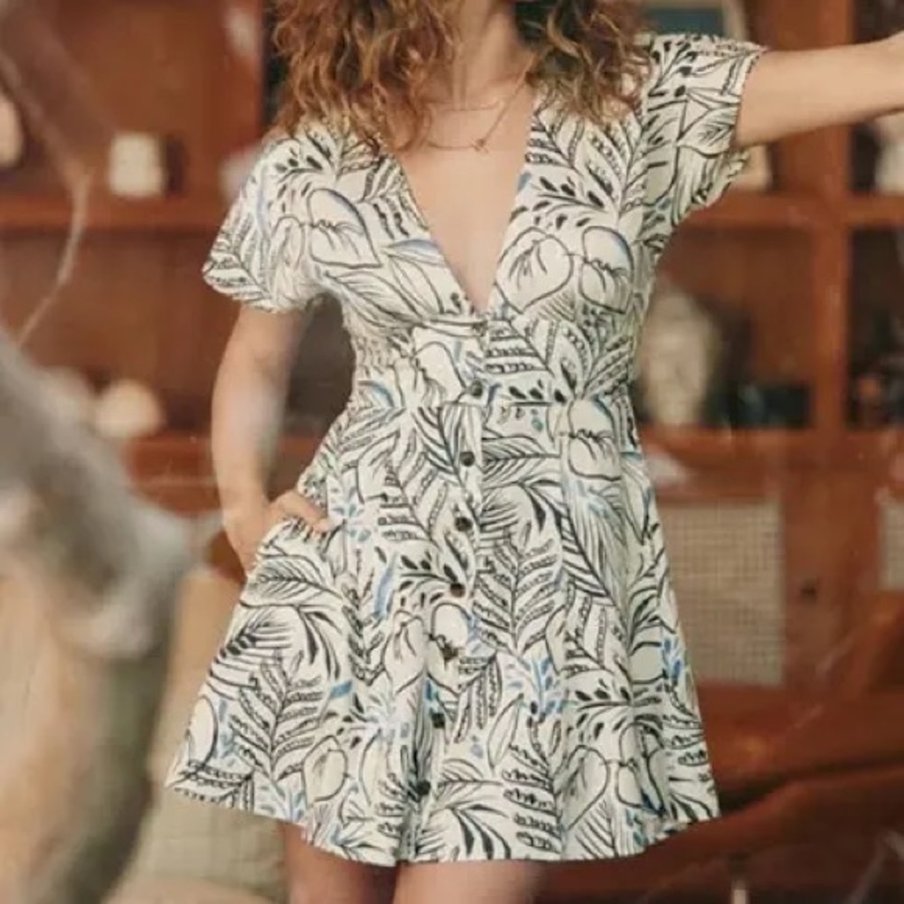 Marine Layer Camila Mini Dress Black and White Foliage Large
